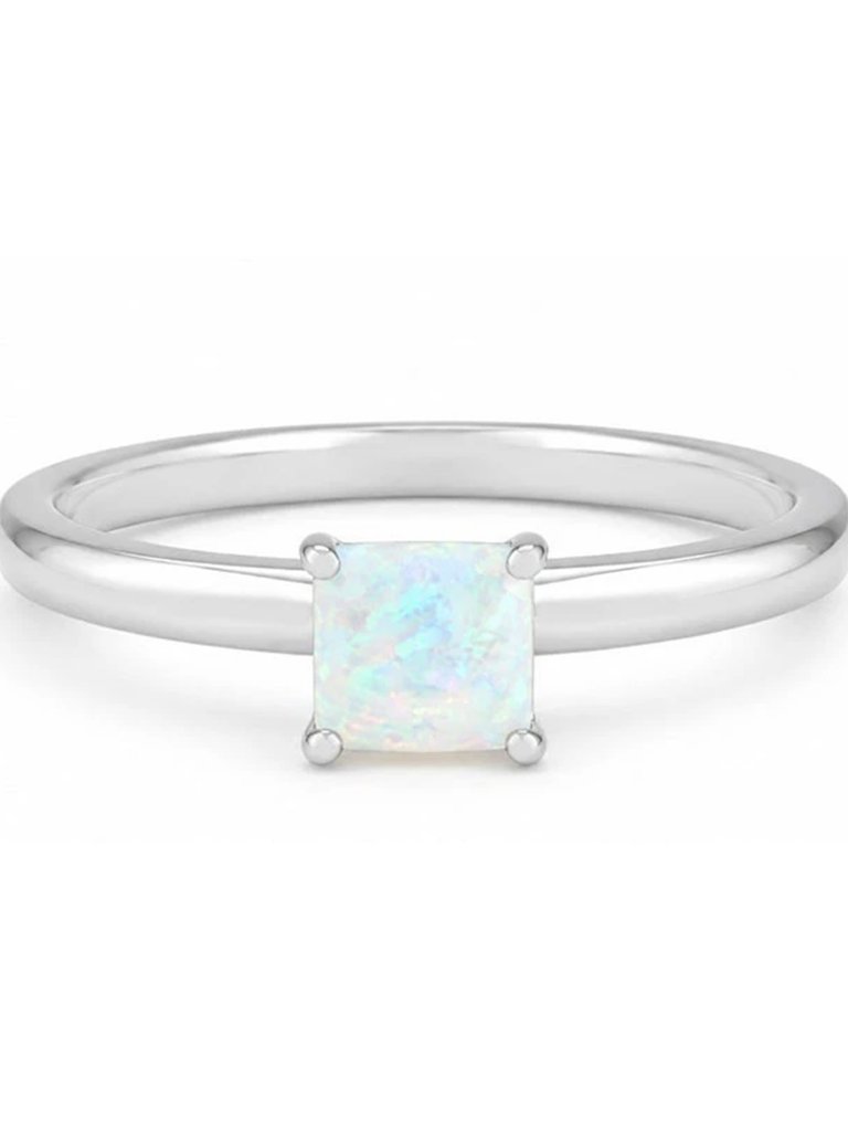 Genuine 0.30 Cts Opal Solitaire Ring .925 Solid Sterling Silver